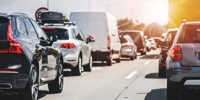 cars backed up in traffic