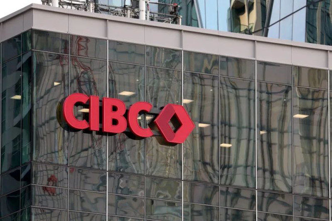 FILE PHOTO: The new Canadian Imperial Bank of Commerce (CIBC) logo is seen on a building in Toronto