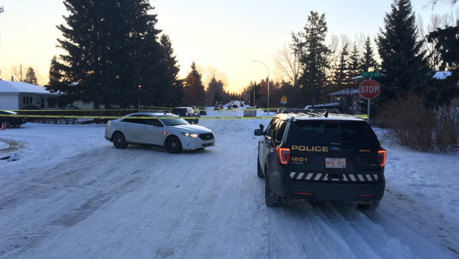 CPS units at the intersection of 34 Ave and 79 St N.W. in February 2020 during the investigation into the death of Melissa Rae Blommaert. Ronald Candaele has been found guilty of second-degree murder in Blommaert's death.