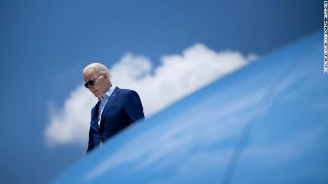 President Joe Biden disembarks Air Force One, Wednesday, July 20, 2022, at T.F. Green International Airport in Warwick, Rhode Island.